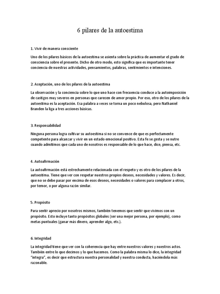 Seis Pilares de la Autoestima | PDF | Relaciones personales, crianza y ...