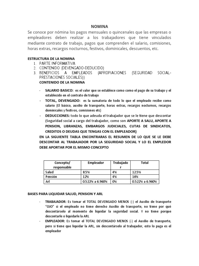 Estructura y Liquidación de Nómina | PDF | Cheque de pago | Salario