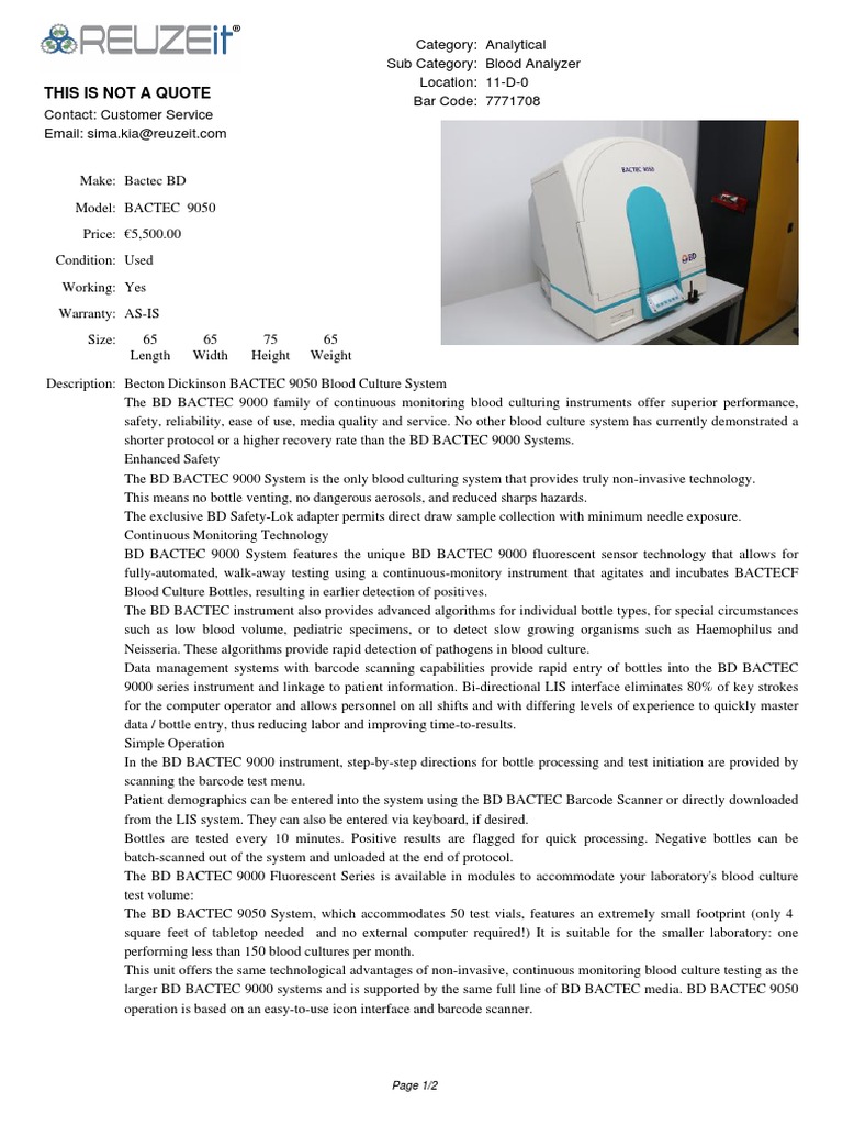 REUZEit 7771708 Bactec9050 PDF Barcode Image Scanner