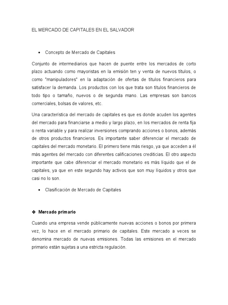 Mercado de Capitales en El Salvador | PDF | Bolsa | Mercado (economía)