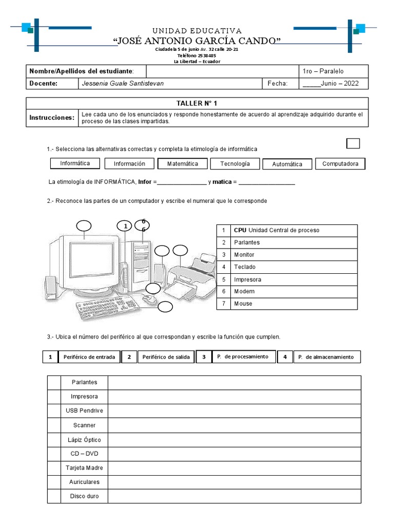 Taller de Informática para 1ro de Secundaria | PDF | Periférico ...