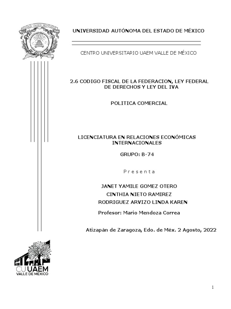 Codigo Fiscal de La Federacion, Ley Federal de Derechos, Ley Del Iva ...