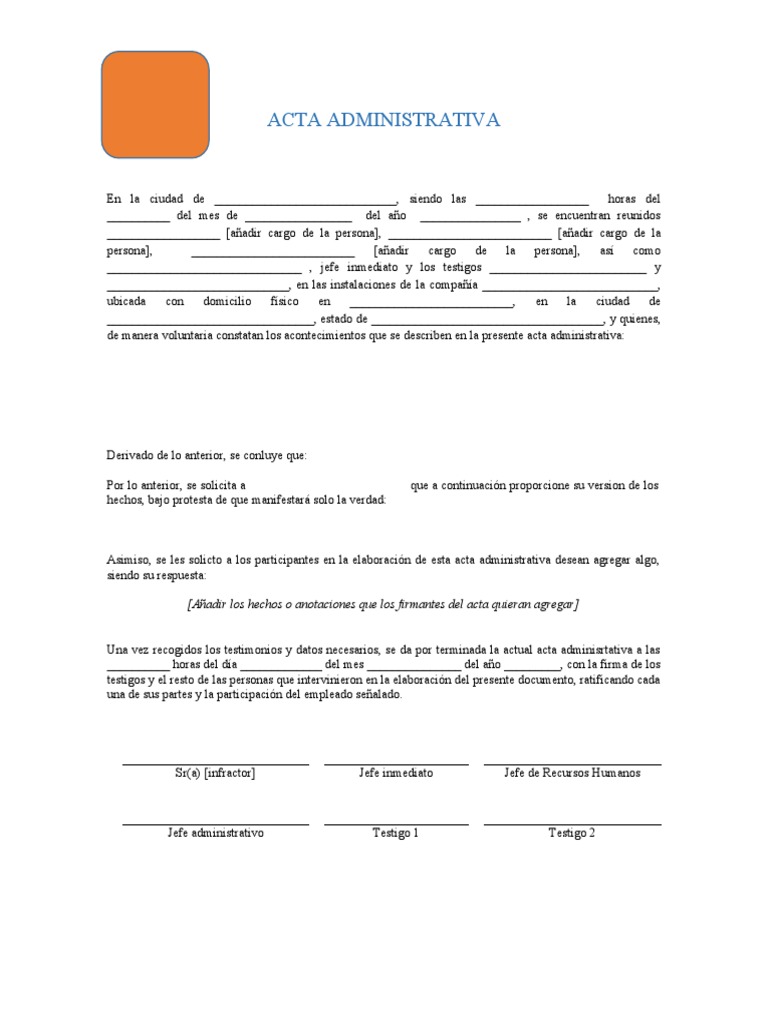 Formato Acta Administrativa | PDF | Finanzas y dinero