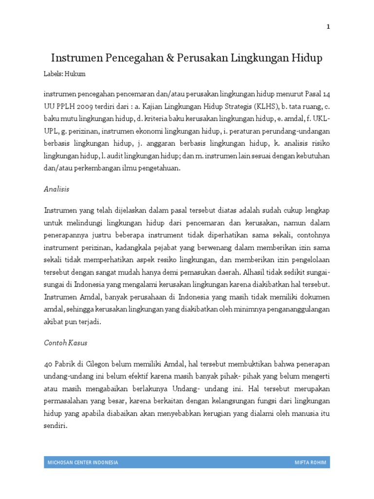 Efektivitas Instrumen Hukum Lingkungan | PDF