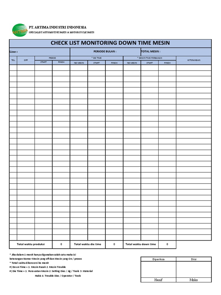Laporan Monitoring Downtime Mesin | PDF