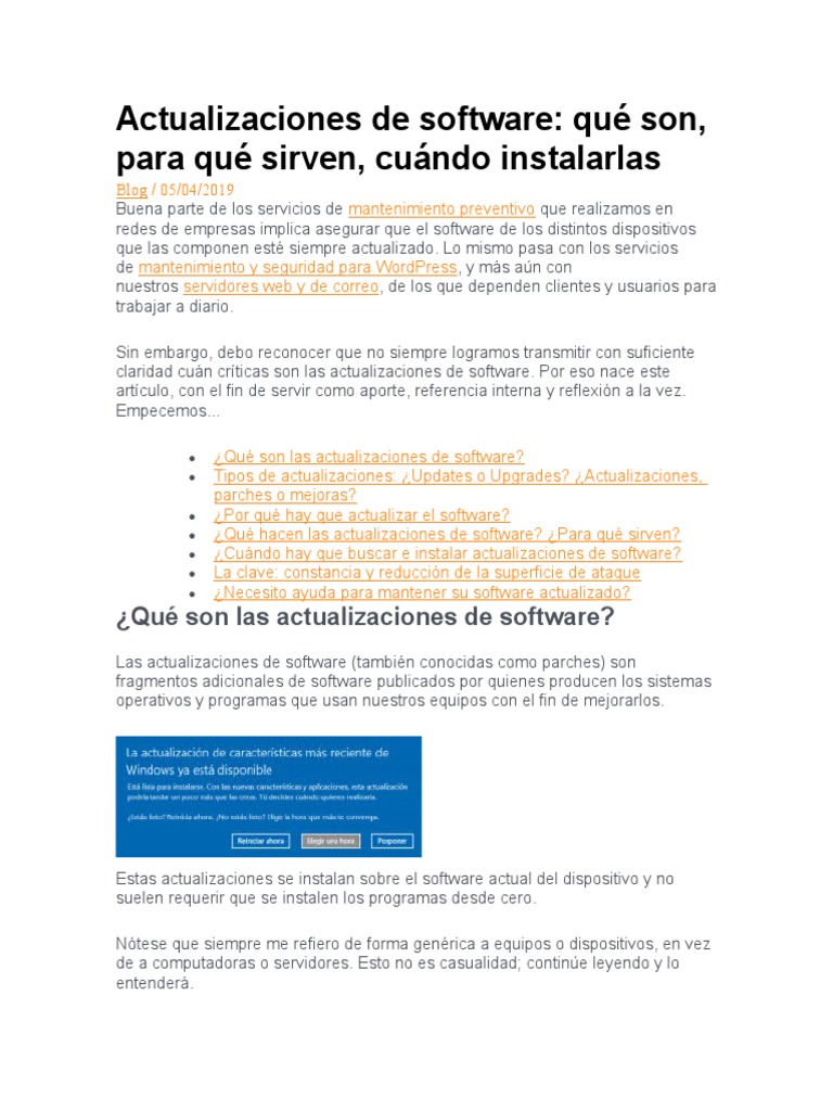 Actualizaciones de Software Apuntes Mantenimiento Preventivo | PDF ...