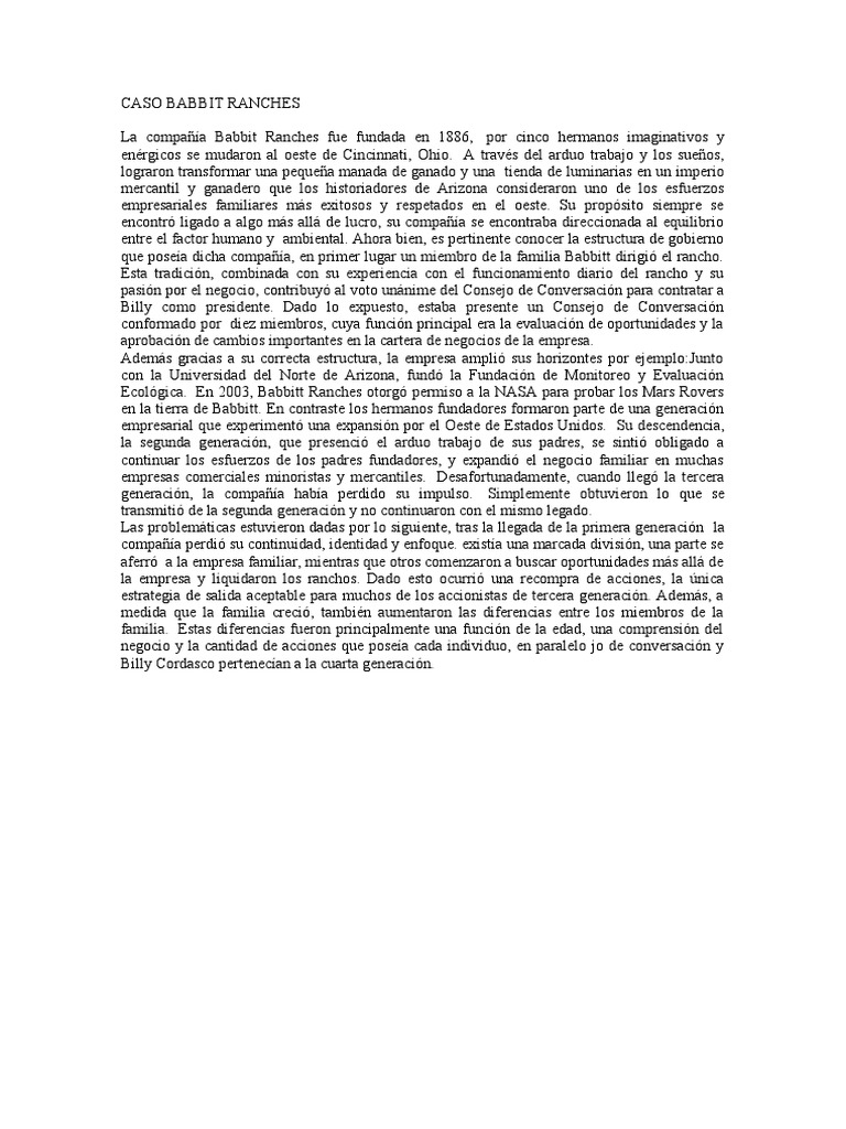 Historia y Estructura de Babbit Ranches | PDF | Business | Economias