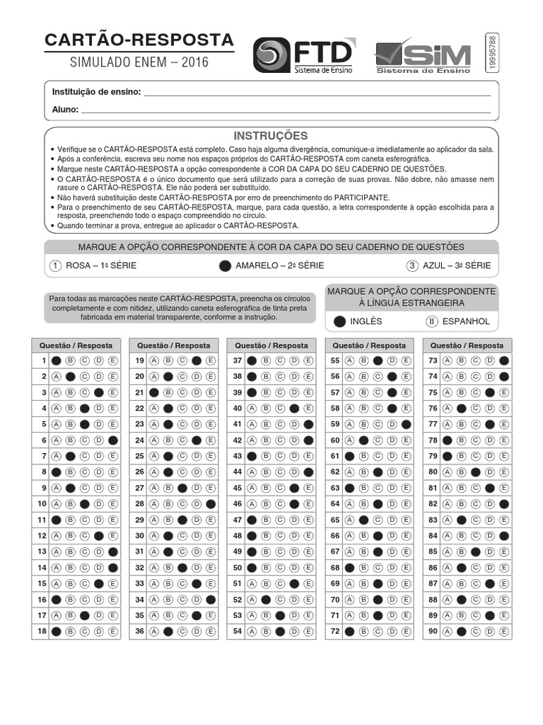 Instruções para preenchimento do cartão-resposta de um simulado do ENEM ...