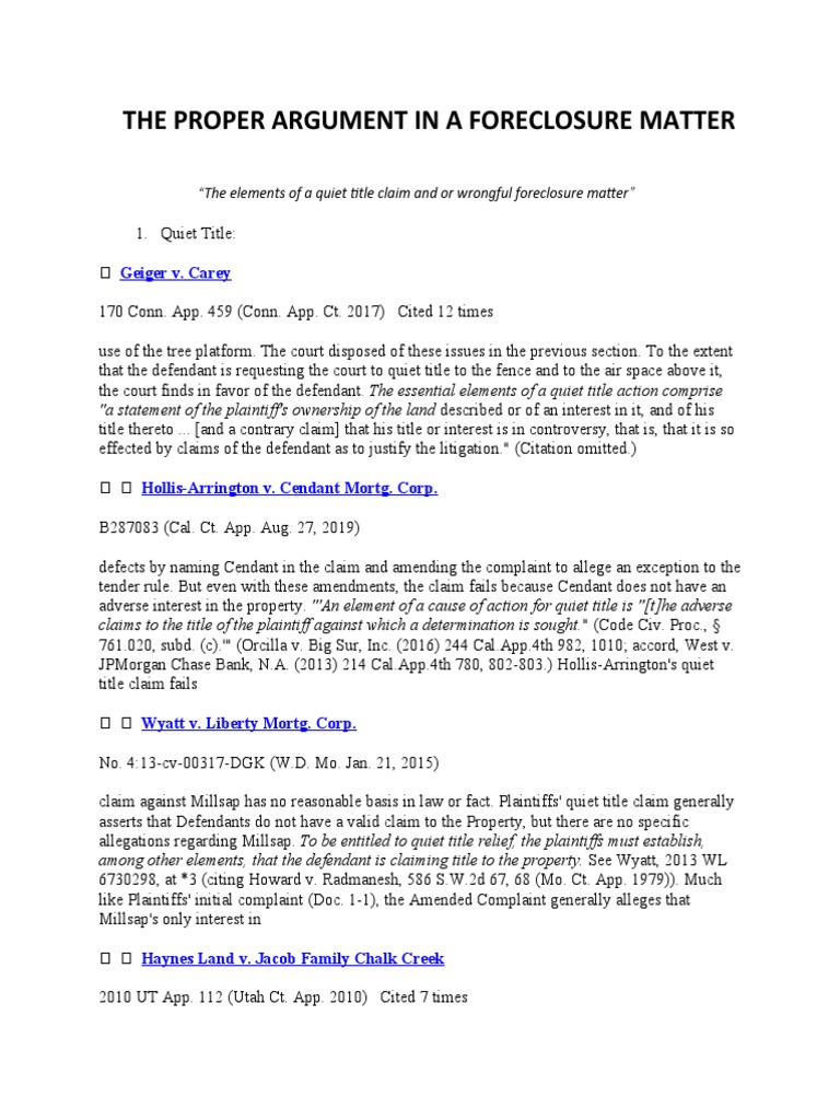 Foreclosure and Quiet Title Claims Guide | PDF | Foreclosure | Mortgage Law