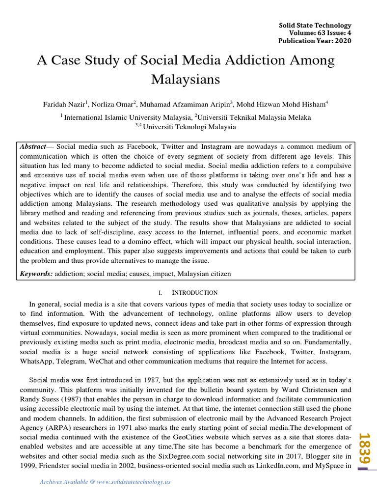 Social Media Addiction in Malaysia | PDF | Social Media | Popular ...
