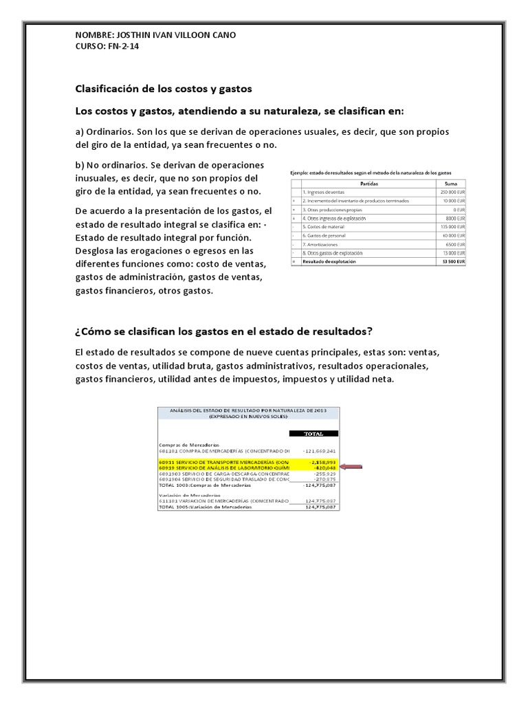 Clasificación de Costos y Gastos Empresariales | PDF | Negocios ...
