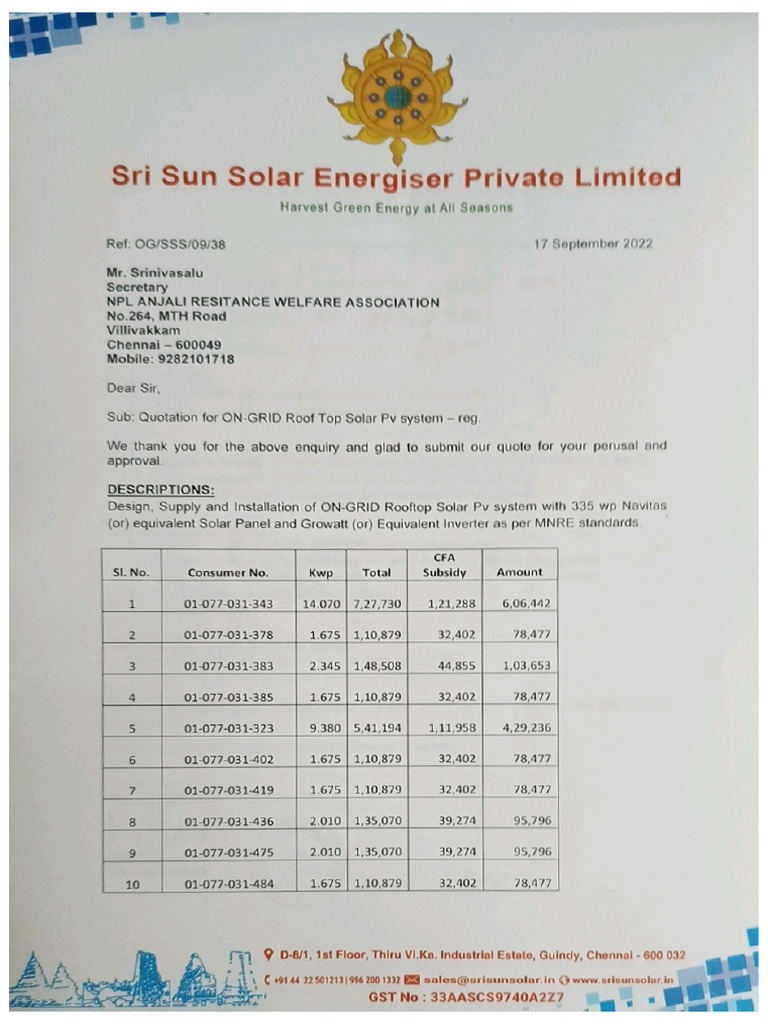 SOLAR PANEL Installation and Subsidy in Tamilnadu PDF