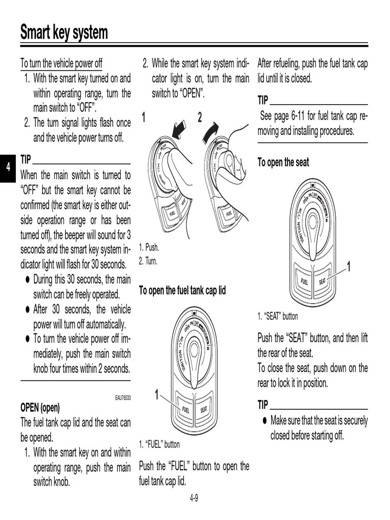 Yamaha Nmax 155 To turn the vehicle power off PDF Transport