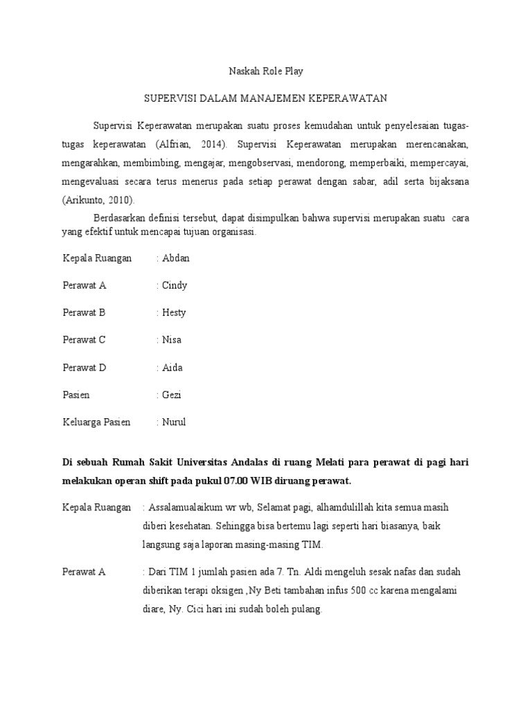 Naskah Role Play Supervisi Dalam Manajemen Keperawatan Pdf