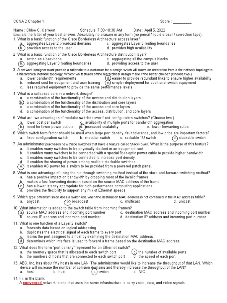 Ccna 2 chapter 1 practice exam pdf network switch computer network