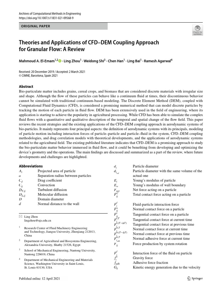 Theories and Applications of CFD-DEM Coupling Approach For Granular ...