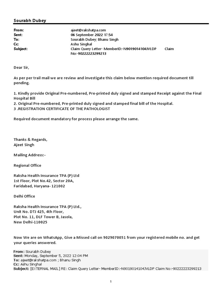 Mail Requirement From Raksha TPA Mogambo PDF Mail Government