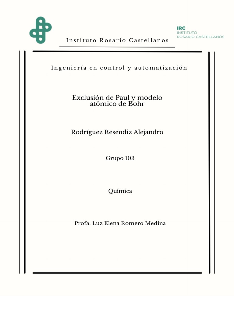 Exclusión de Pauli y Modelo Atómico de Bohr | PDF | Mecánica cuántica |  Spin (Física)