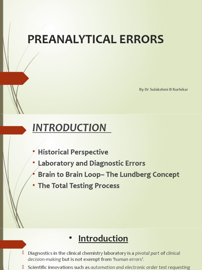 Preanalytical Errors in Sample Testing | PDF | Medical Error | Clinical ...