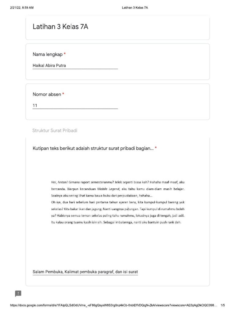 Latihan 3 Kelas 7A | PDF