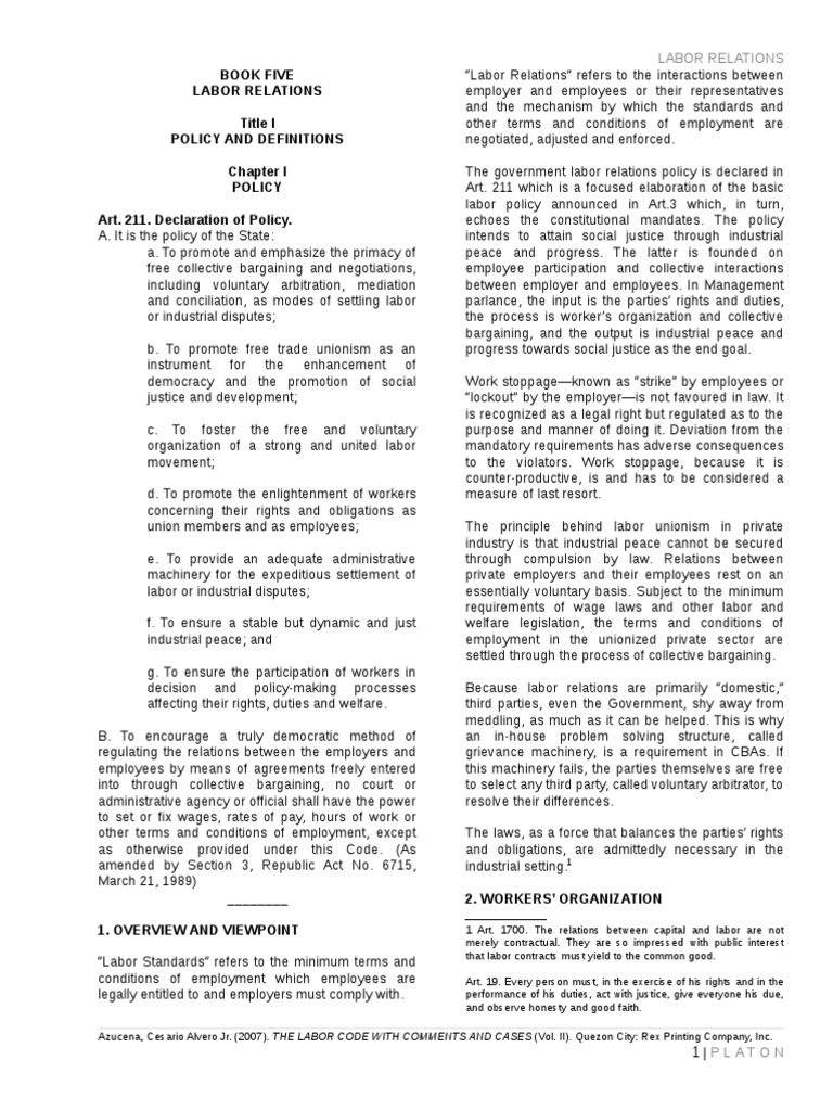 Labor Relations Policy Overview | PDF | Arbitration | Employment