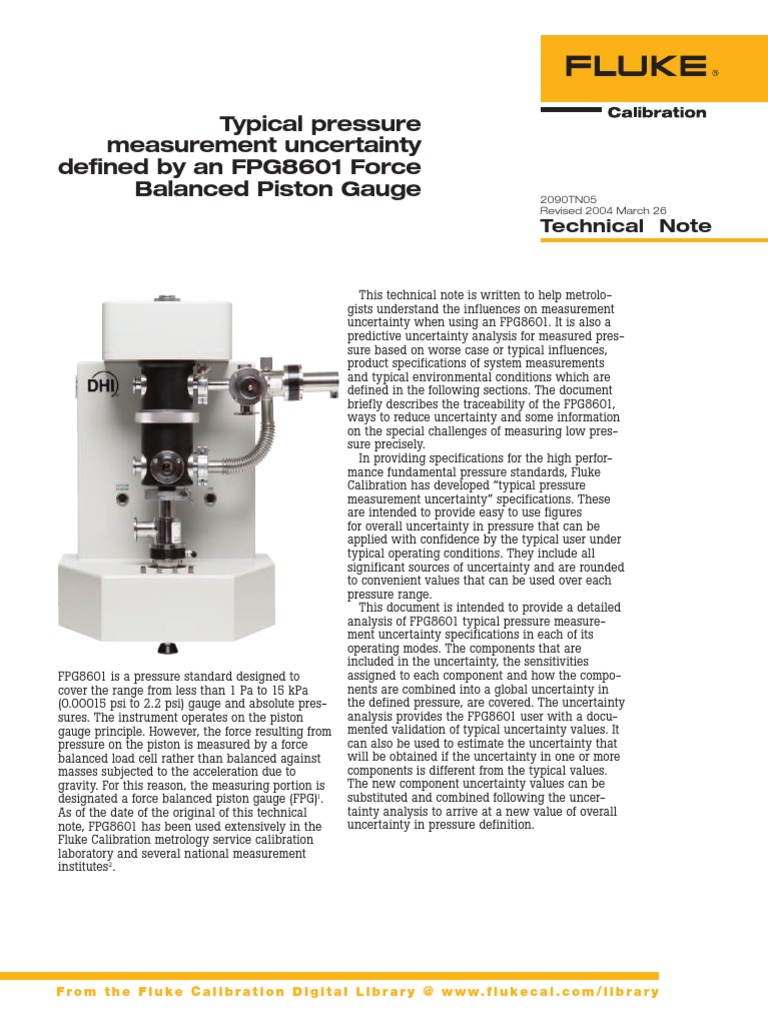 Typical Pressure Measurement Uncertainty Defined by An FPG8601 Force