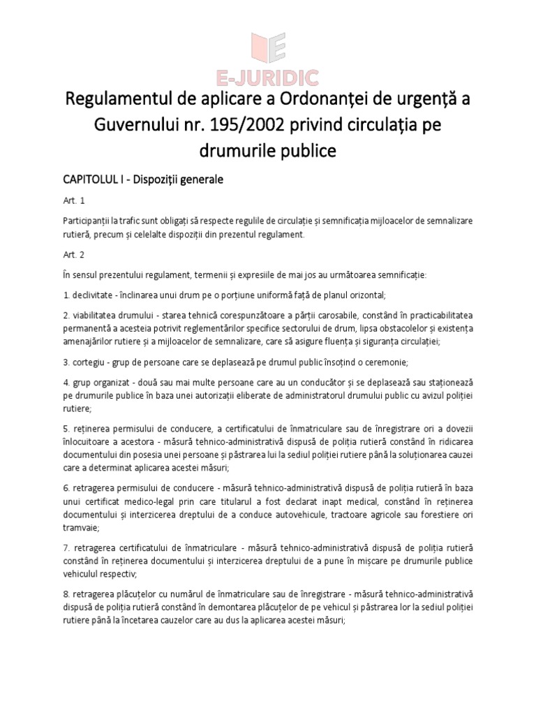 Regulament Aplicare Codul Rutier 2022220118095512 | PDF