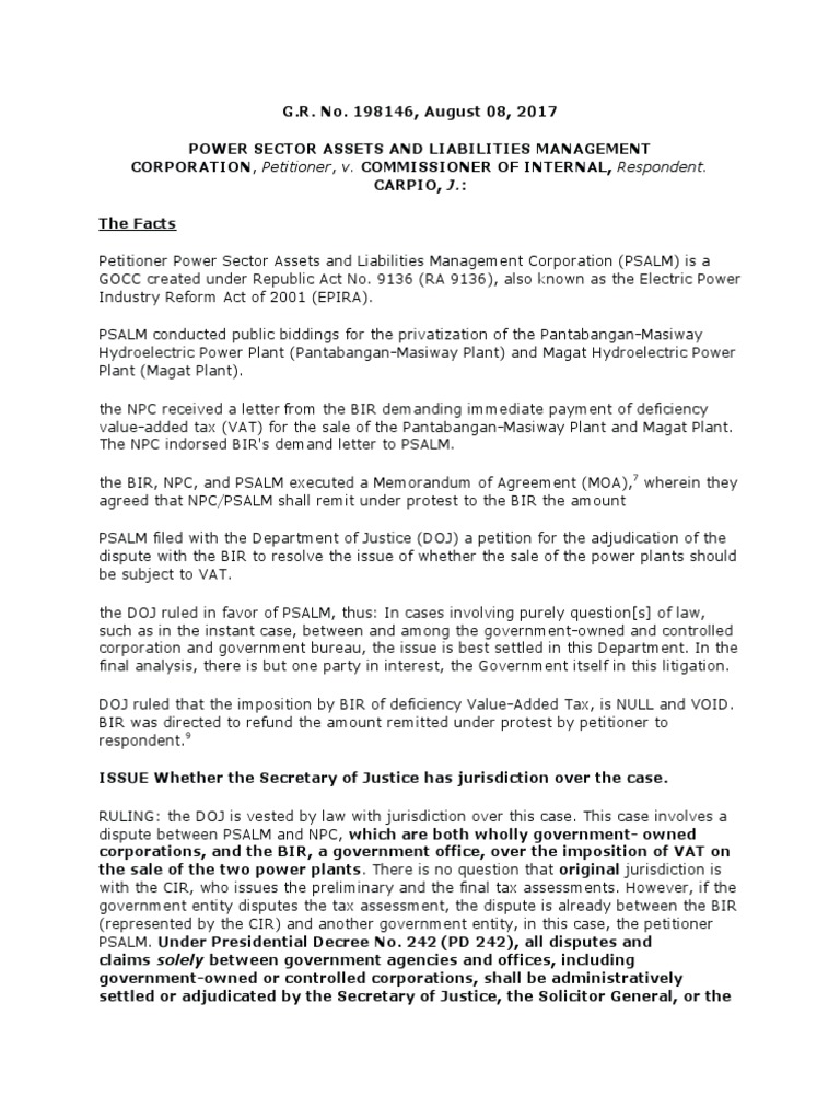 Power Sector Asset and Liabilities Management Corporation (PSALM) v