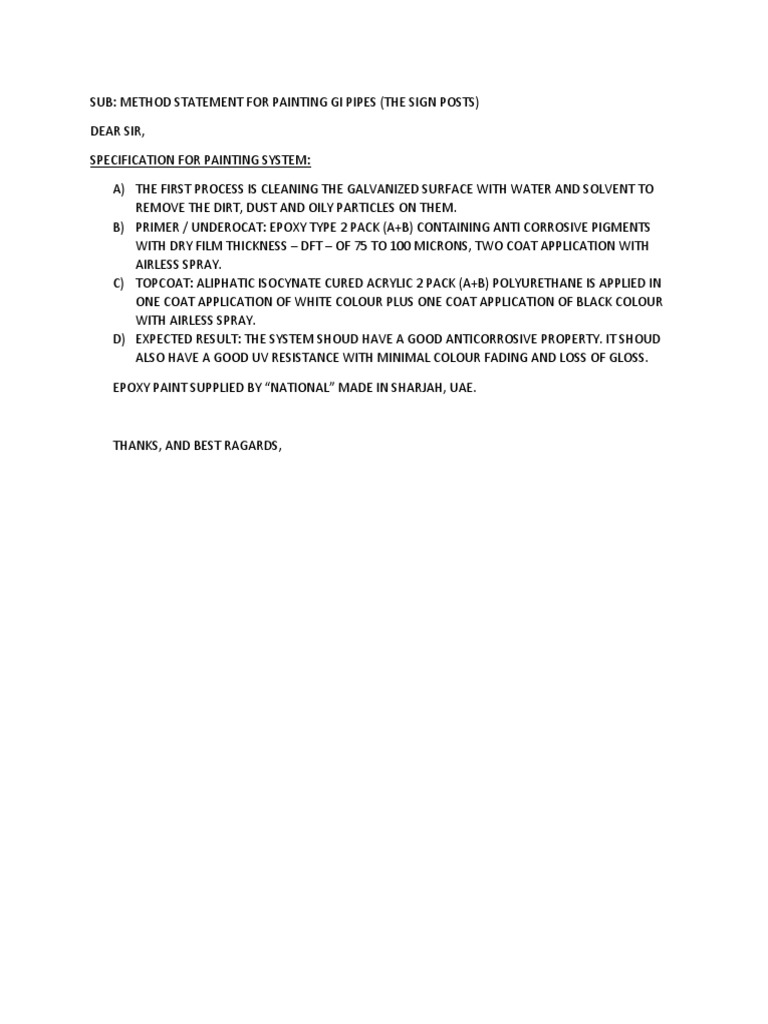 Painting Method Statement for GI Pipes | PDF