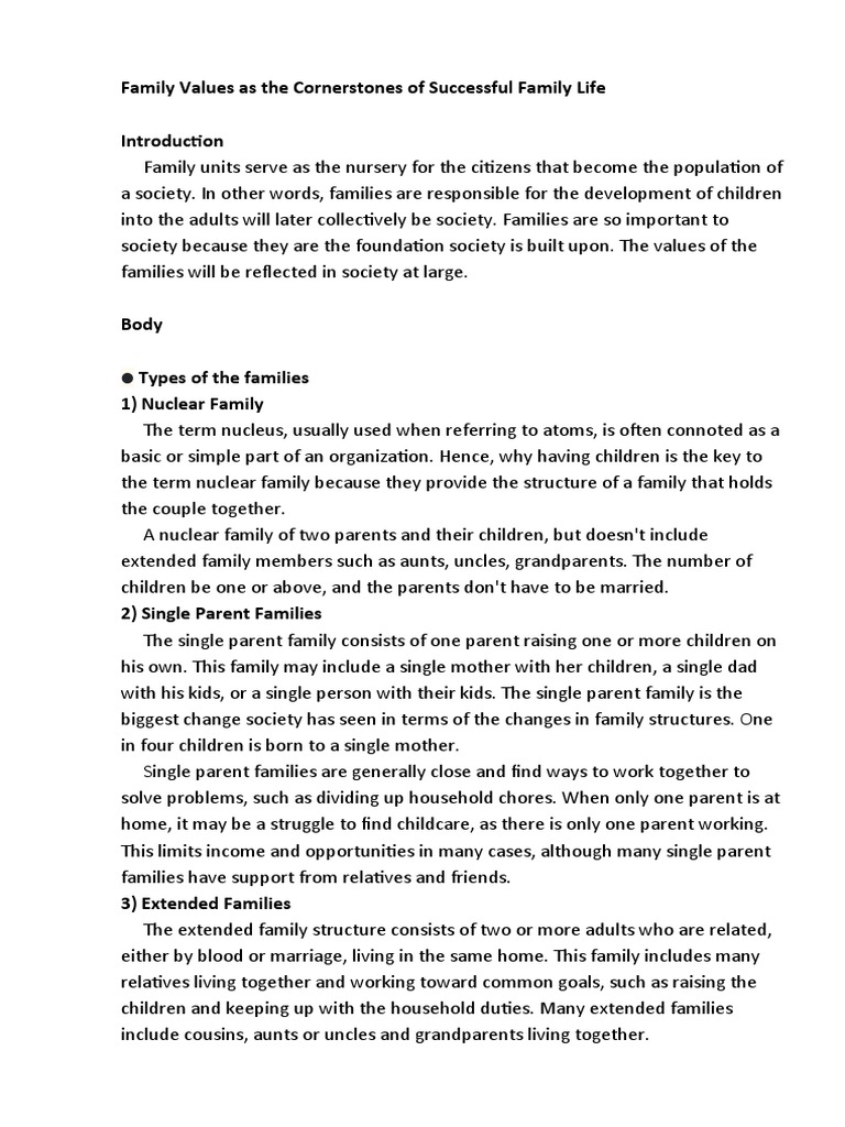 Family Values As The Cornerstones of Successful Family Life | PDF ...