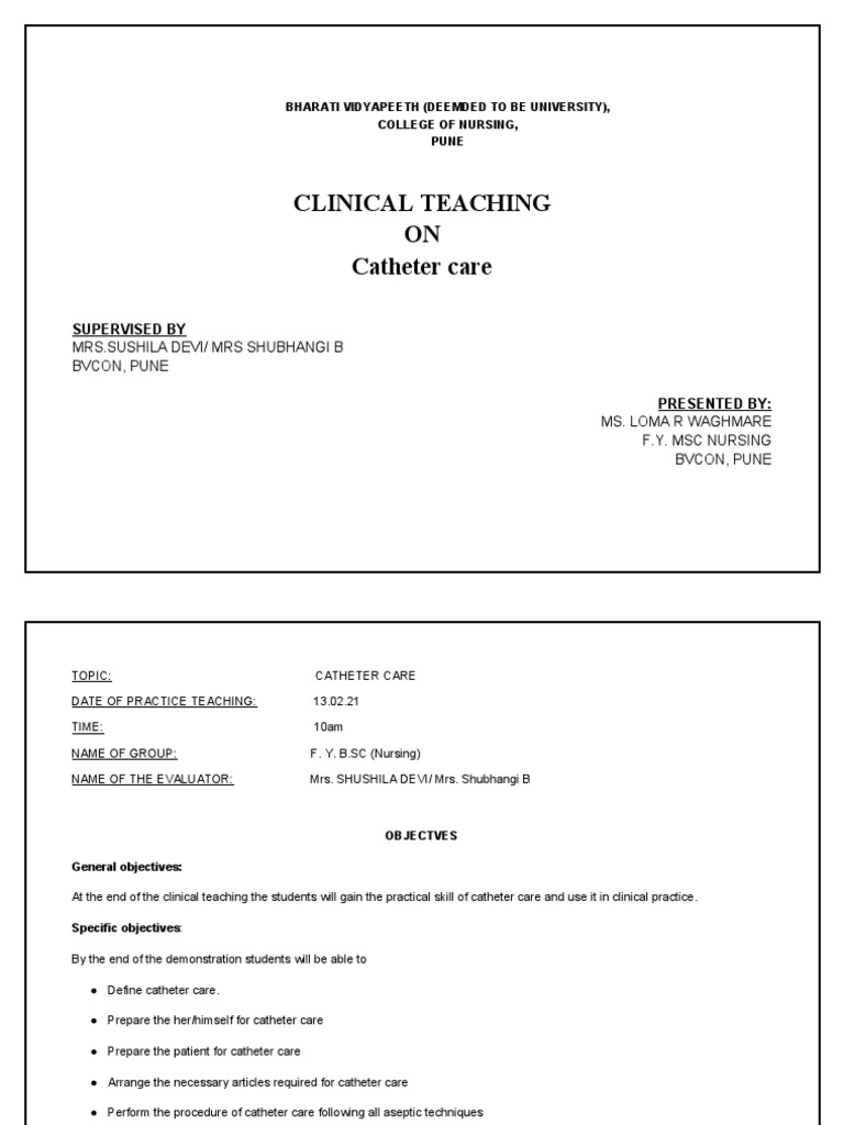 Lesson Plan Catheter Care PDF Catheter Health Care