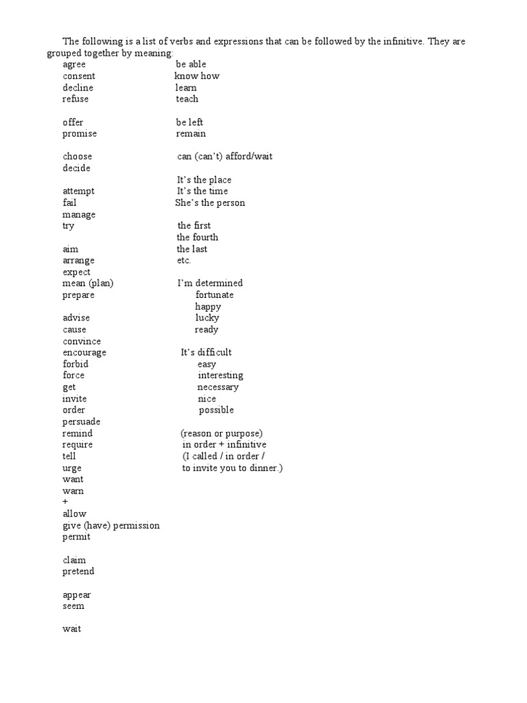 A list of verbs | PDF