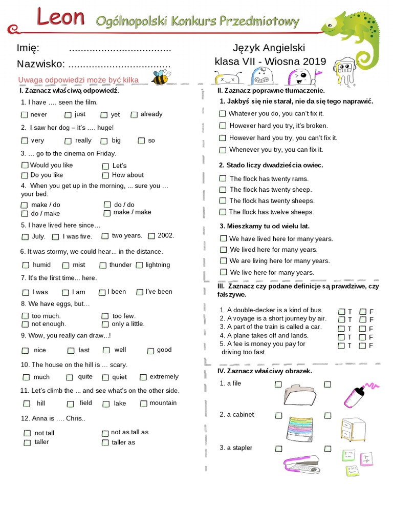 klasa 7 angielski zadania pdf
