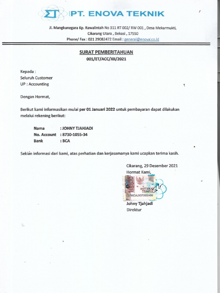 Contoh Surat Rekening | PDF