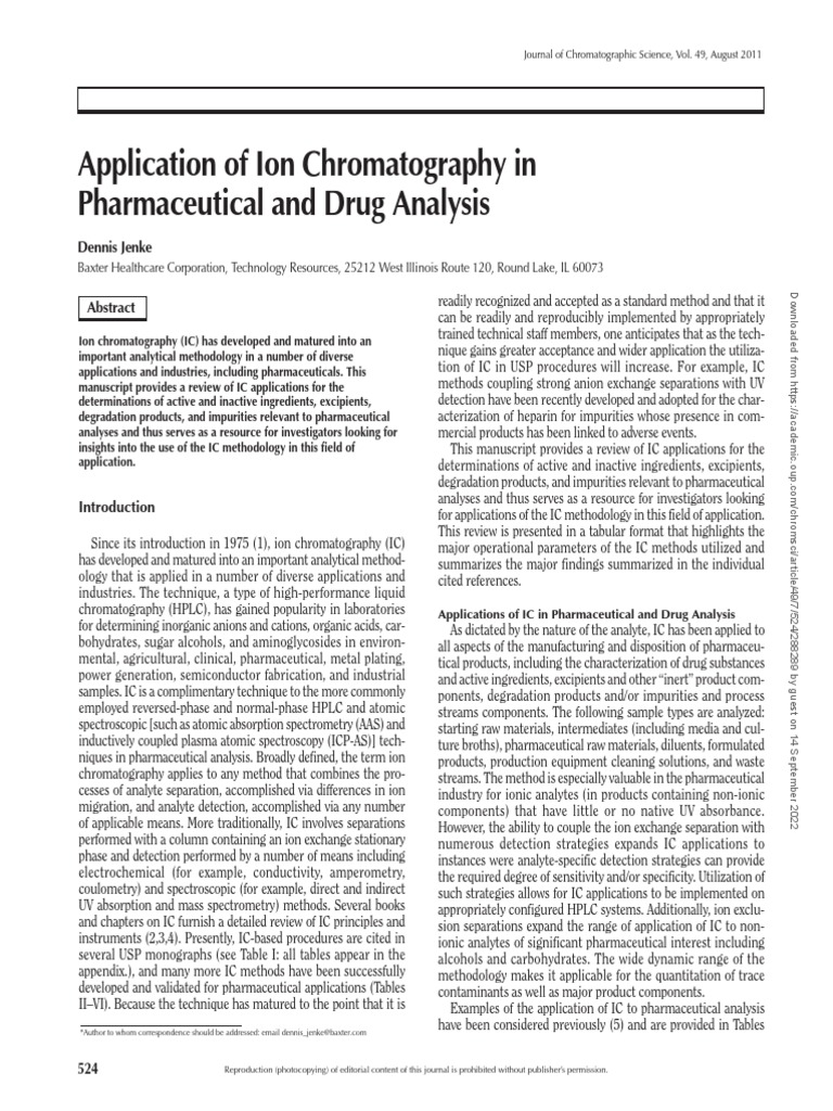 Application of Ion Chromatography in PDF High Performance Liquid