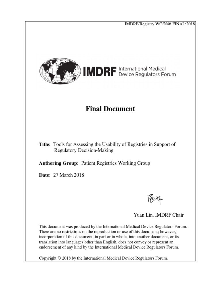 IMDRF Usability of Registries Mars 2018 | PDF | Informed Consent ...