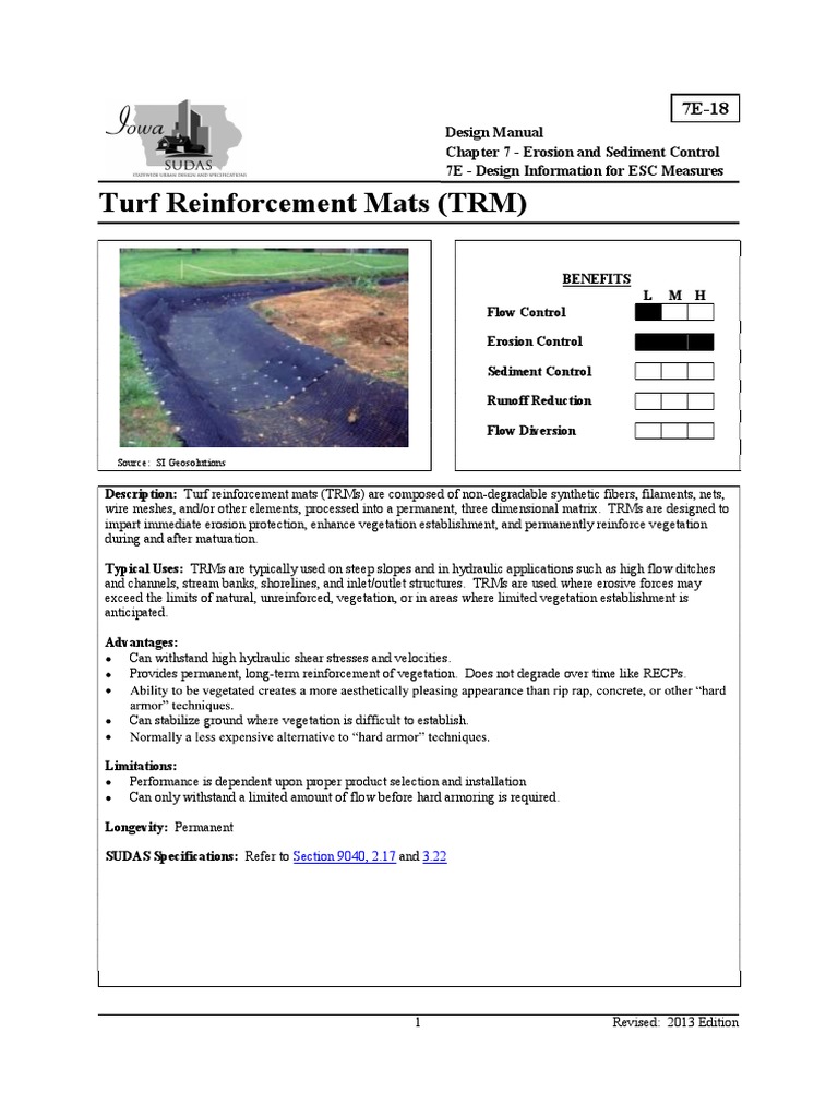 SUDAS Design Manual For Turf Reinforcement Mats (TRM) | PDF | Erosion ...