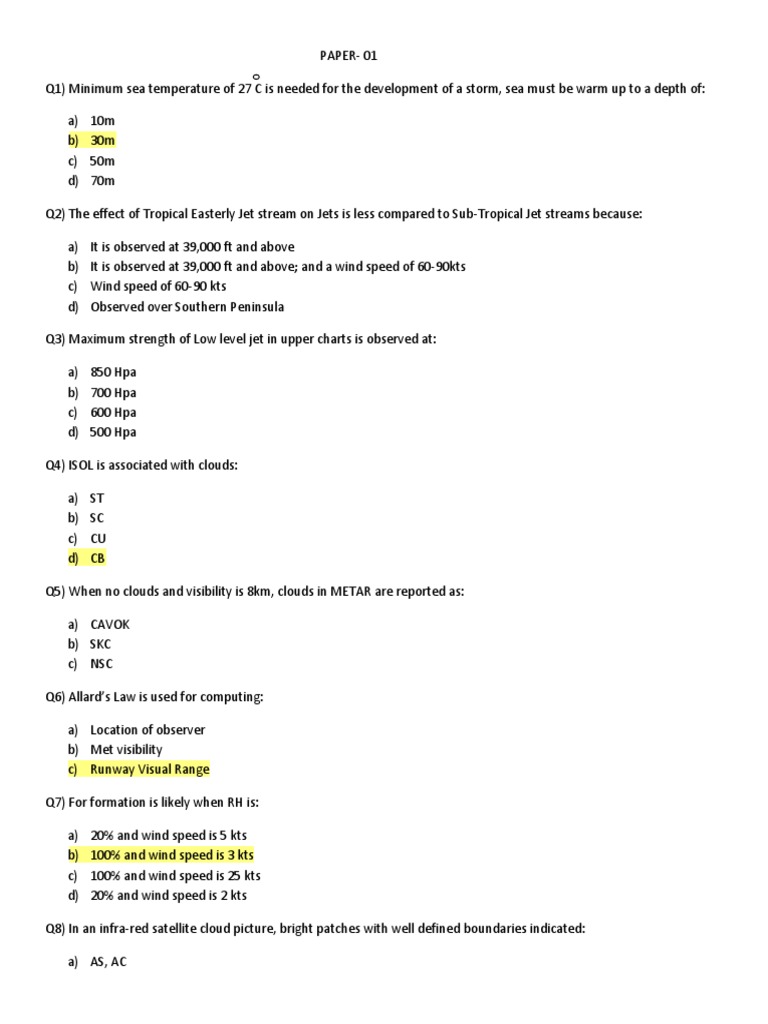 Meteorology Question Bank - Dgca CPL | PDF | Altitude | Wound