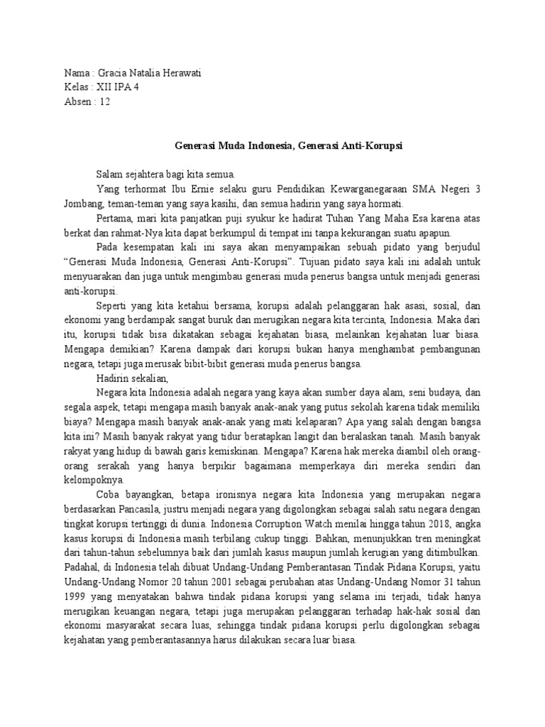 Naskah Pidato AntiKorupsi PDF