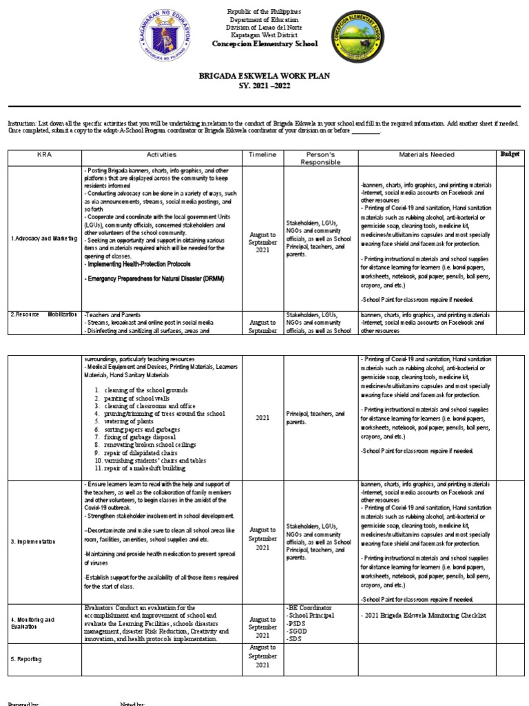 brigada-eskwela-work-plan-pdf-learning-social-media