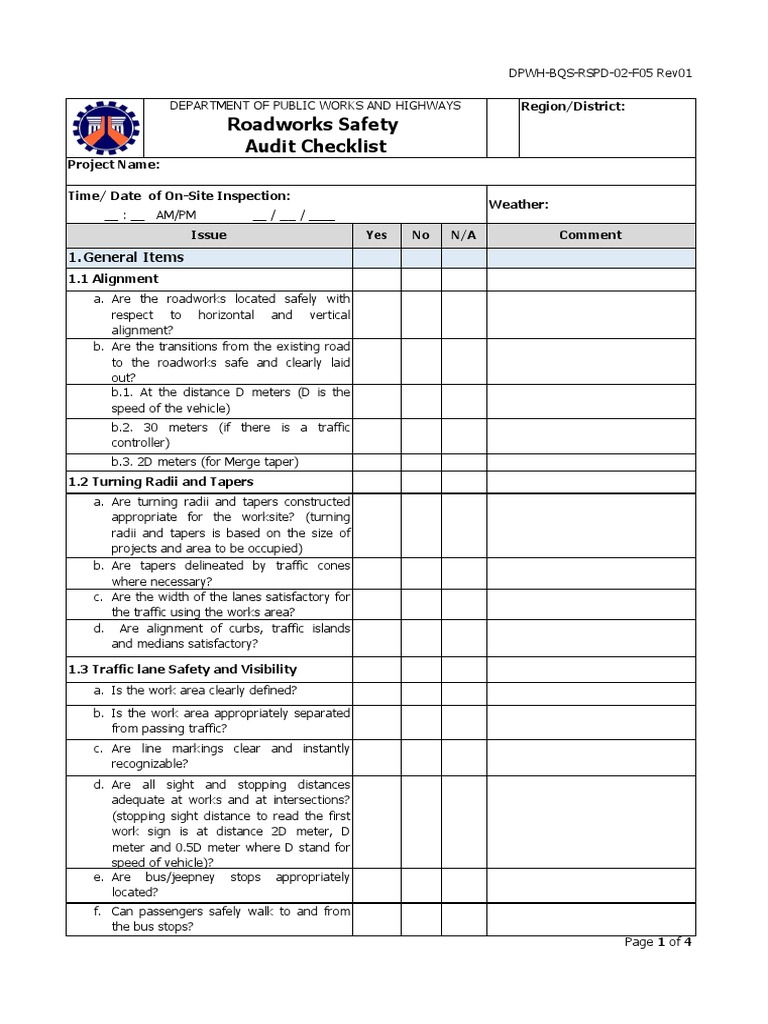 Audit Checklist 02 f05 | PDF | Traffic | Sidewalk