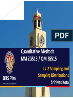Quantitative Methods MM ZG515 / QM ZG515: L7.2: Sampling and Sampling Distributions