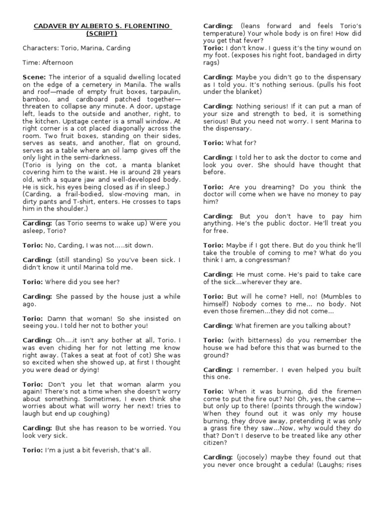 Cadaver: A Script by Alberto Florentino | PDF | Death