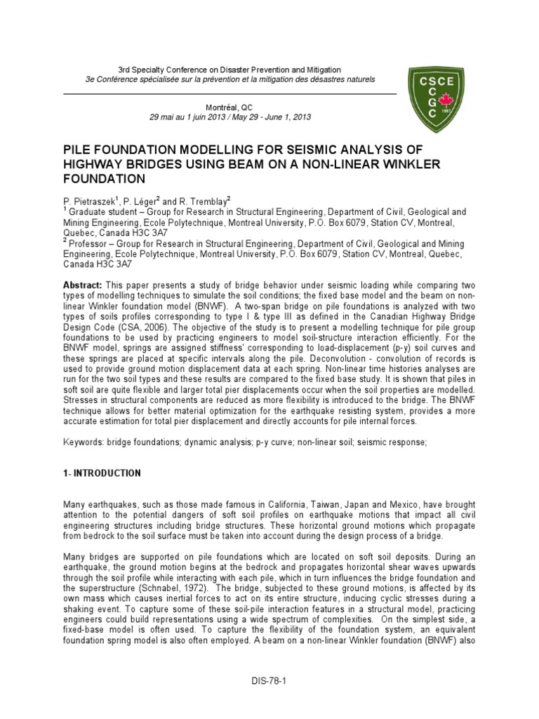 Pile Foundation Modelling For Seismic Analysis of Highway Bridges Using ...