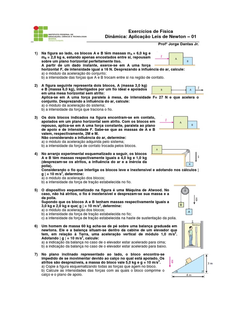 Exercícios de Dinâmica 01 | PDF | Força | Massa