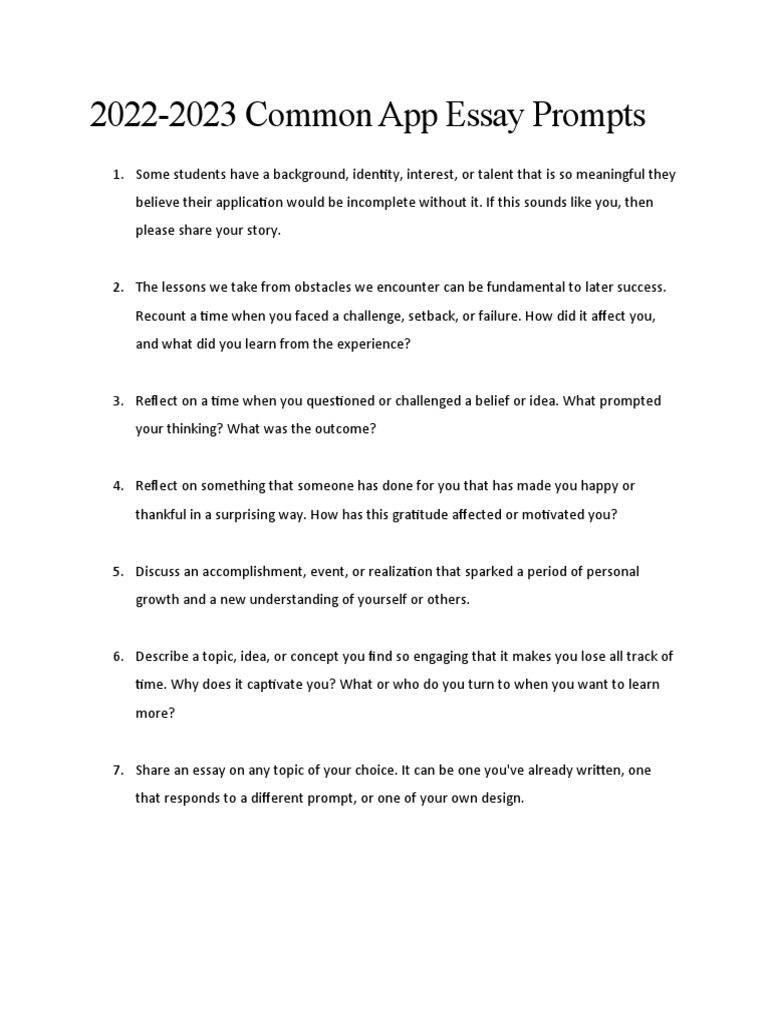 22 23 Common App Essay Prompts Pdf Career Growth