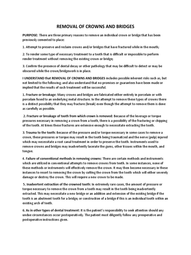 Removal of Crowns and Bridges PDF Medical Specialties Health Sciences