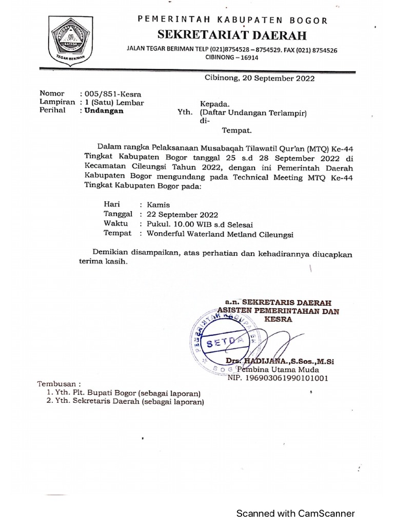 Undangan TM MTQ Ke-44 Tahun 2022 | PDF