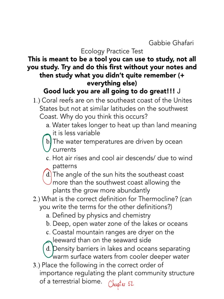 Ecology Practice Test PDF Soil Oceans