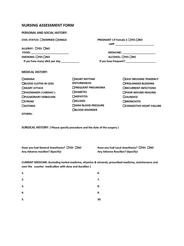 NURSING ASSESSMENT FORM | PDF
